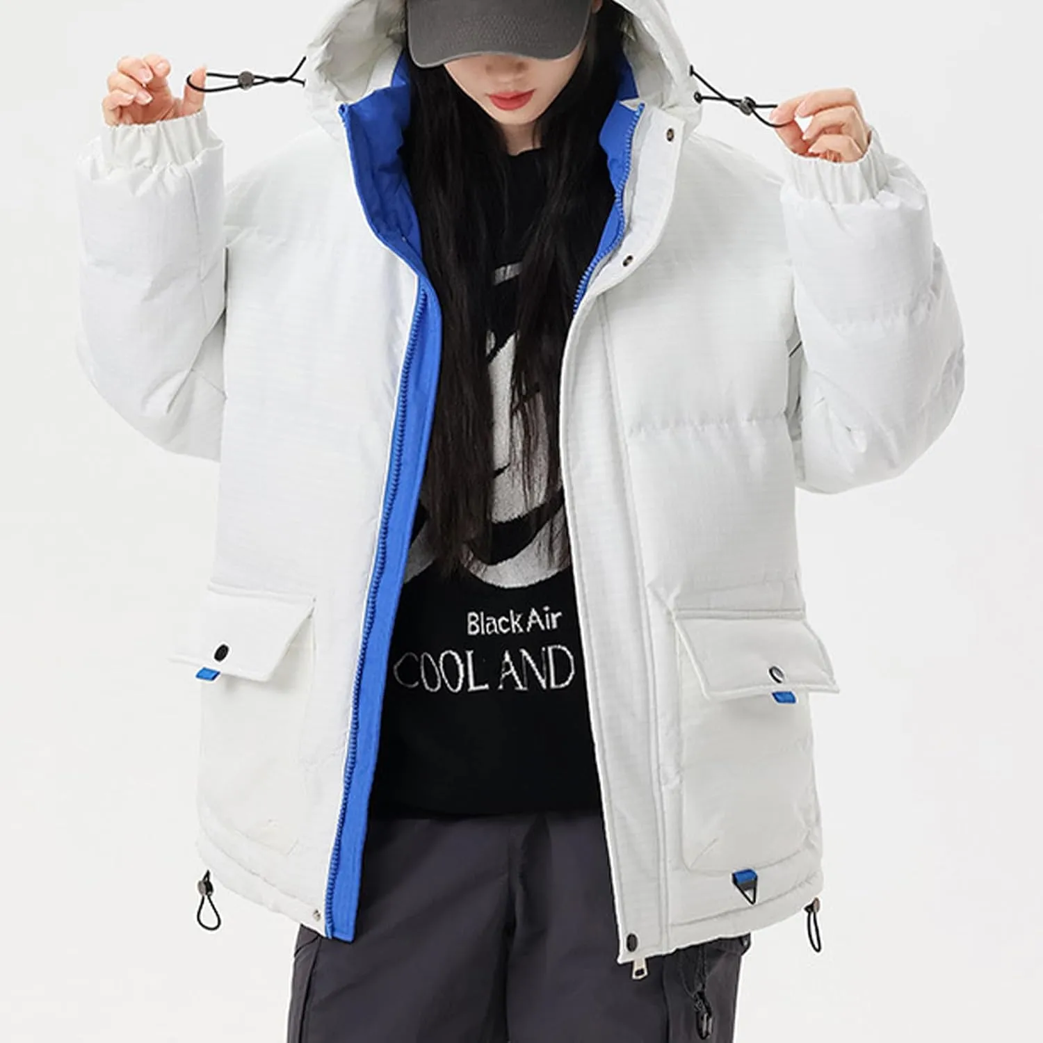Men's Puffer Jackets Winter Warm Waterproof Down Coat Long Sleeve Puffy Jacket Stylish Trendy Outerwear with Hood