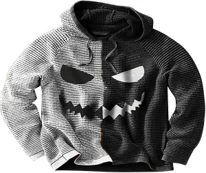 Men's Pumpkin Face Pullover Sweatshirts Halloween Funny Contrast Color Athletic Hoodie Sweatshirts Streetwear