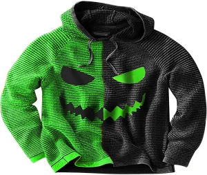 Men's Pumpkin Face Pullover Sweatshirts Halloween Funny Contrast Color Athletic Hoodie Sweatshirts Streetwear