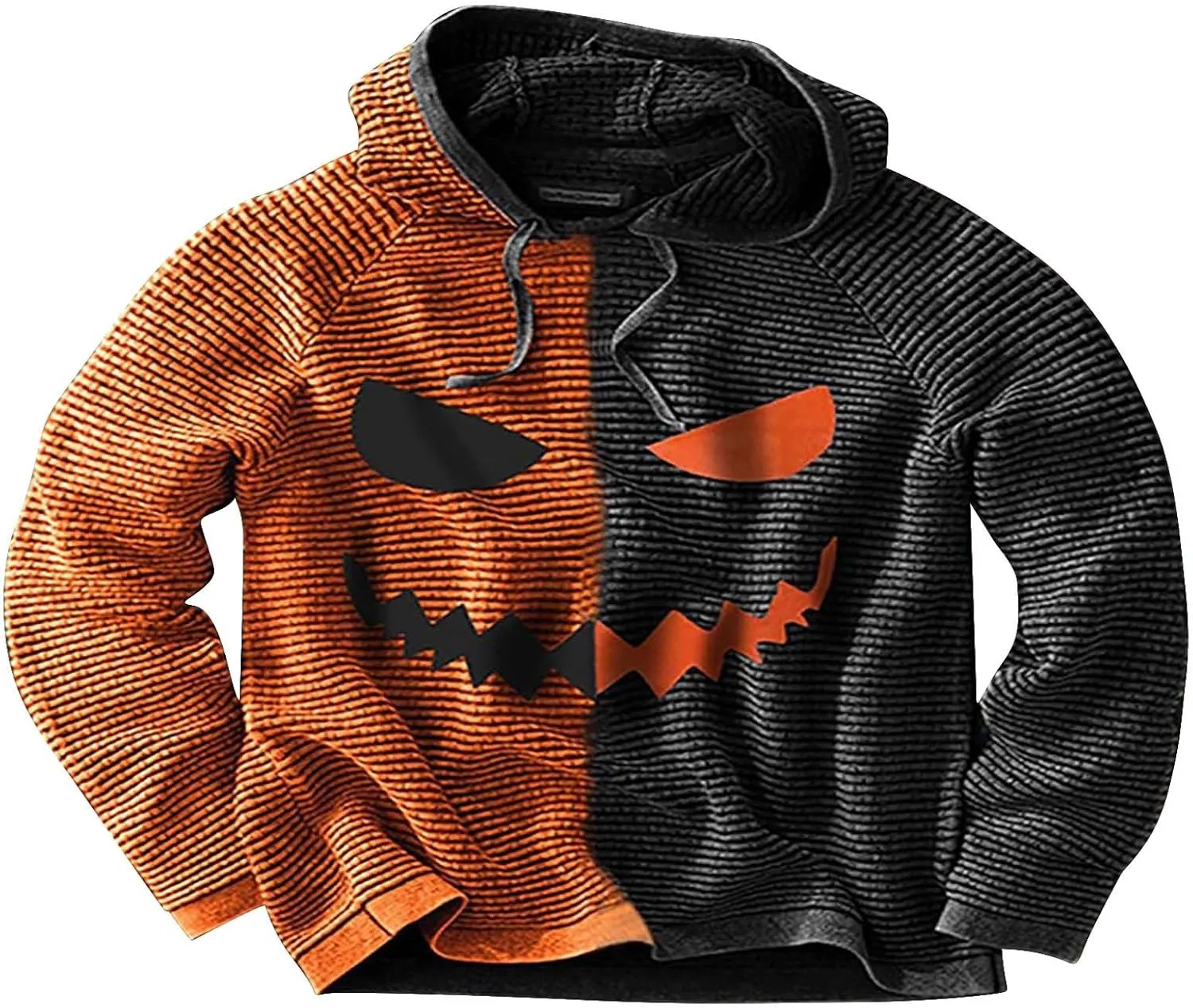 Men's Pumpkin Face Pullover Sweatshirts Halloween Funny Contrast Color Athletic Hoodie Sweatshirts Streetwear