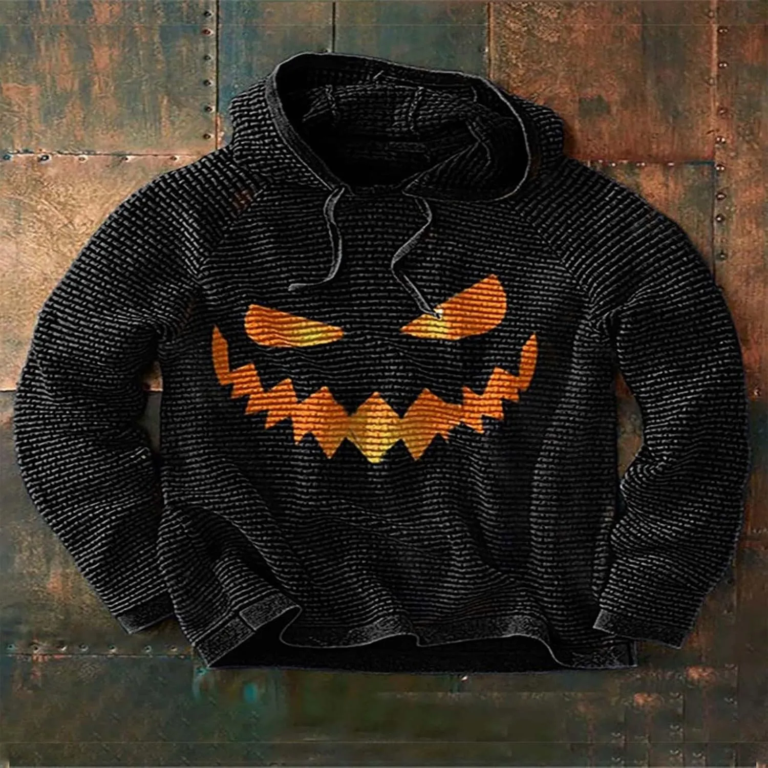 Men's Pumpkin Face Pullover Sweatshirts Halloween Funny Contrast Color Athletic Hoodie Sweatshirts Streetwear