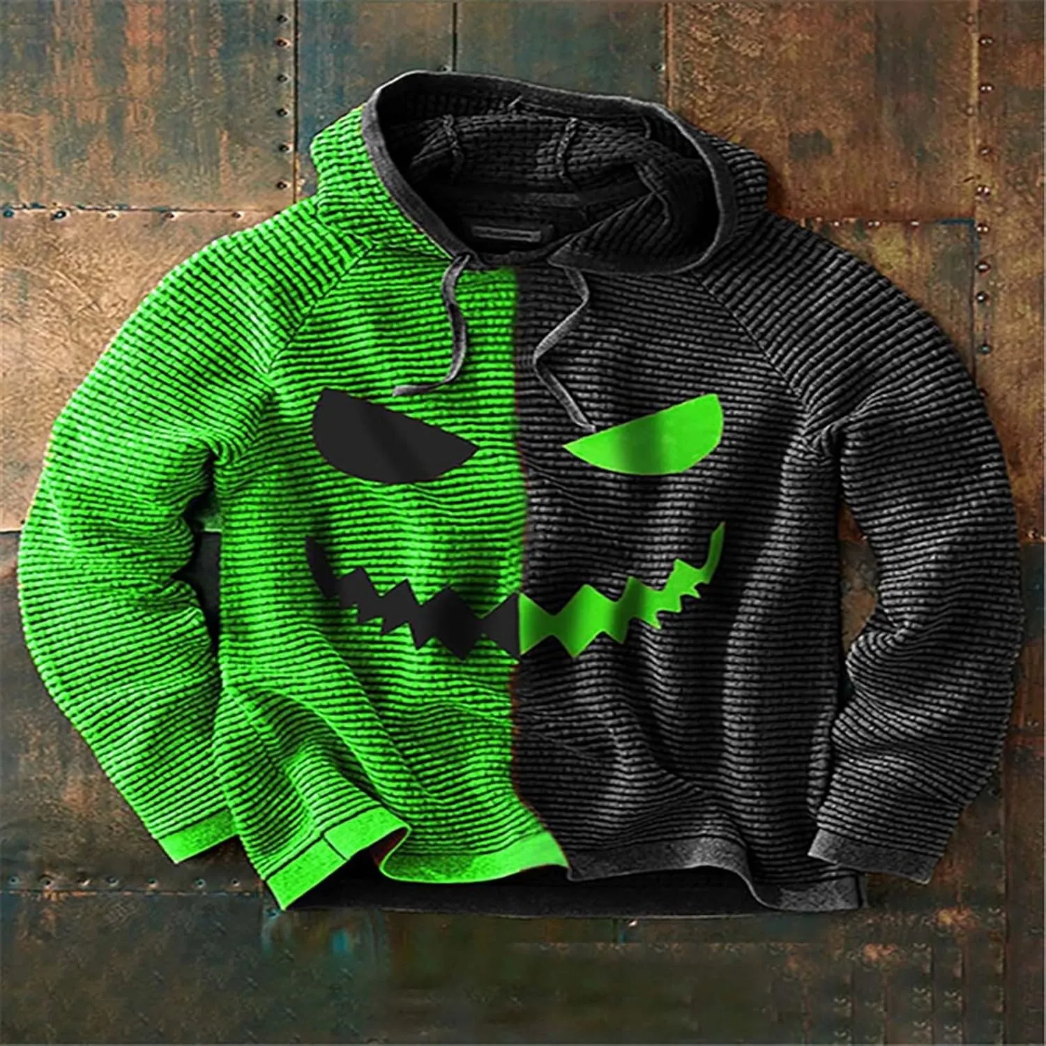 Men's Pumpkin Face Pullover Sweatshirts Halloween Funny Contrast Color Athletic Hoodie Sweatshirts Streetwear