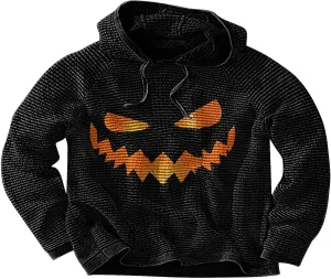 Men's Pumpkin Face Pullover Sweatshirts Halloween Funny Contrast Color Athletic Hoodie Sweatshirts Streetwear