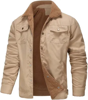 Mens Quilted Coats Sherpa Lined Trucker Jackets Washed Aviator Bomber Jacket Winter Thermal Fleece Utility Coat
