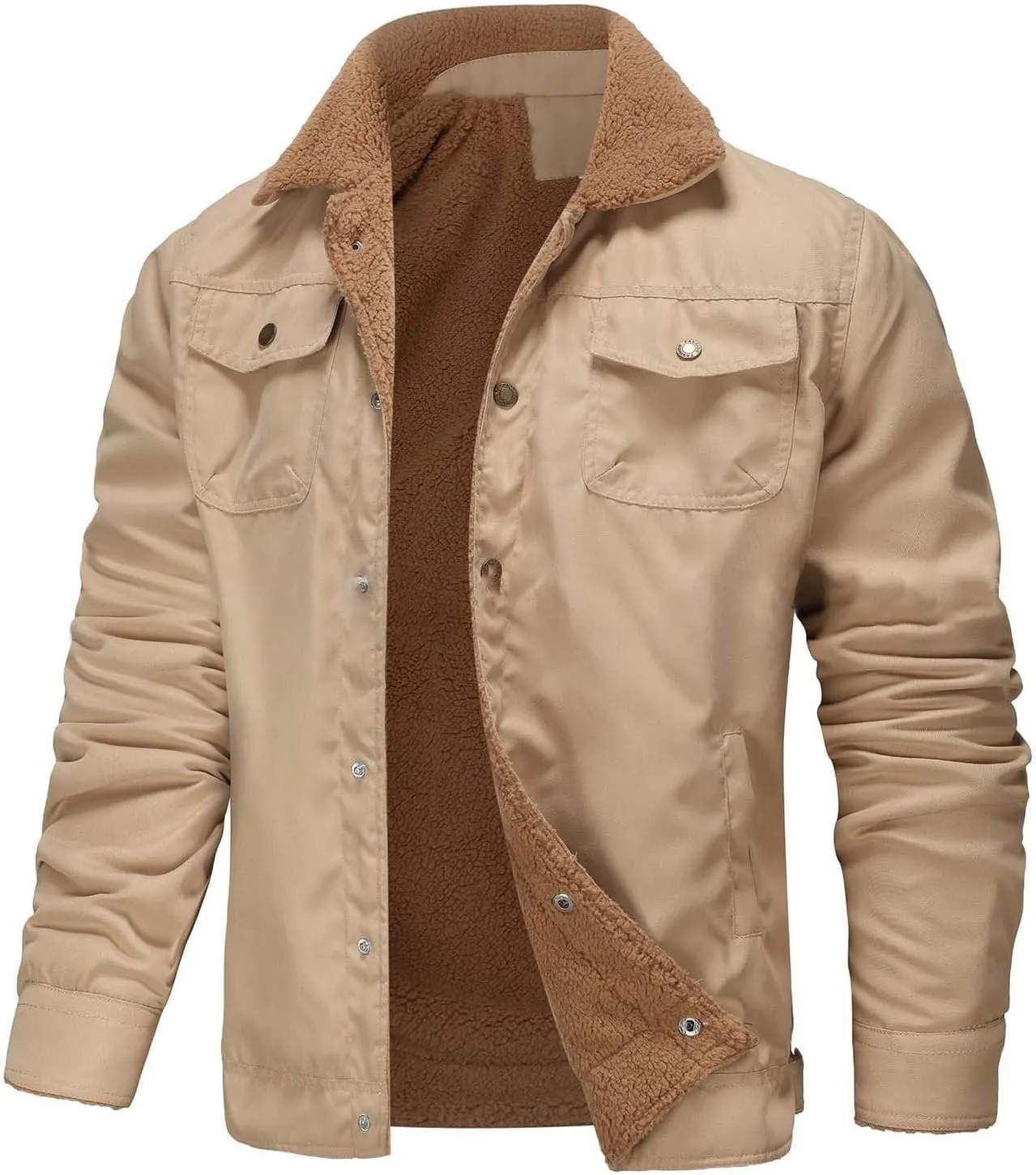 Mens Quilted Coats Sherpa Lined Trucker Jackets Washed Aviator Bomber Jacket Winter Thermal Fleece Utility Coat