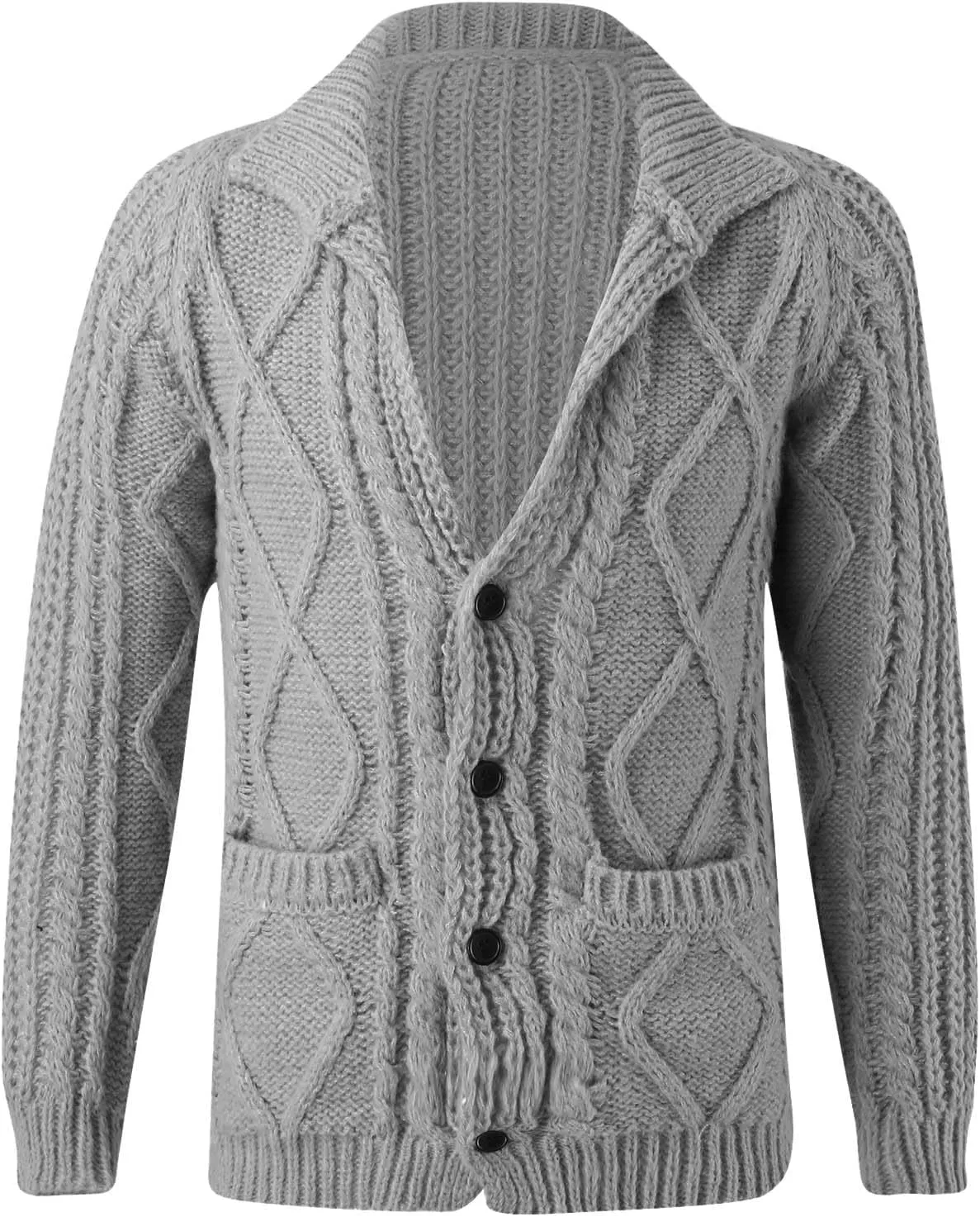 Mens Shawl Collar Cardigan Sweater Cable Knitted Button Down Solid Color Sweaters Chunky Fall Winter Outwear