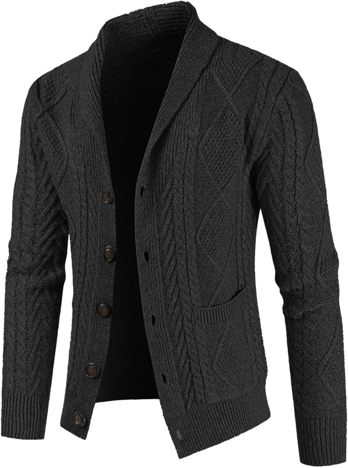 Men's Shawl Collar Cardigan Sweater Multi-Color Button Down V Neck Knitted Sweaters Warm Thicken Coats with Pockets