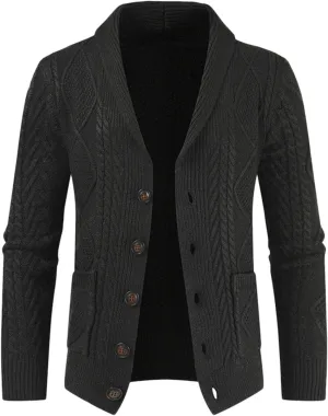 Men's Shawl Collar Cardigan Sweater Multi-Color Button Down V Neck Knitted Sweaters Warm Thicken Coats with Pockets