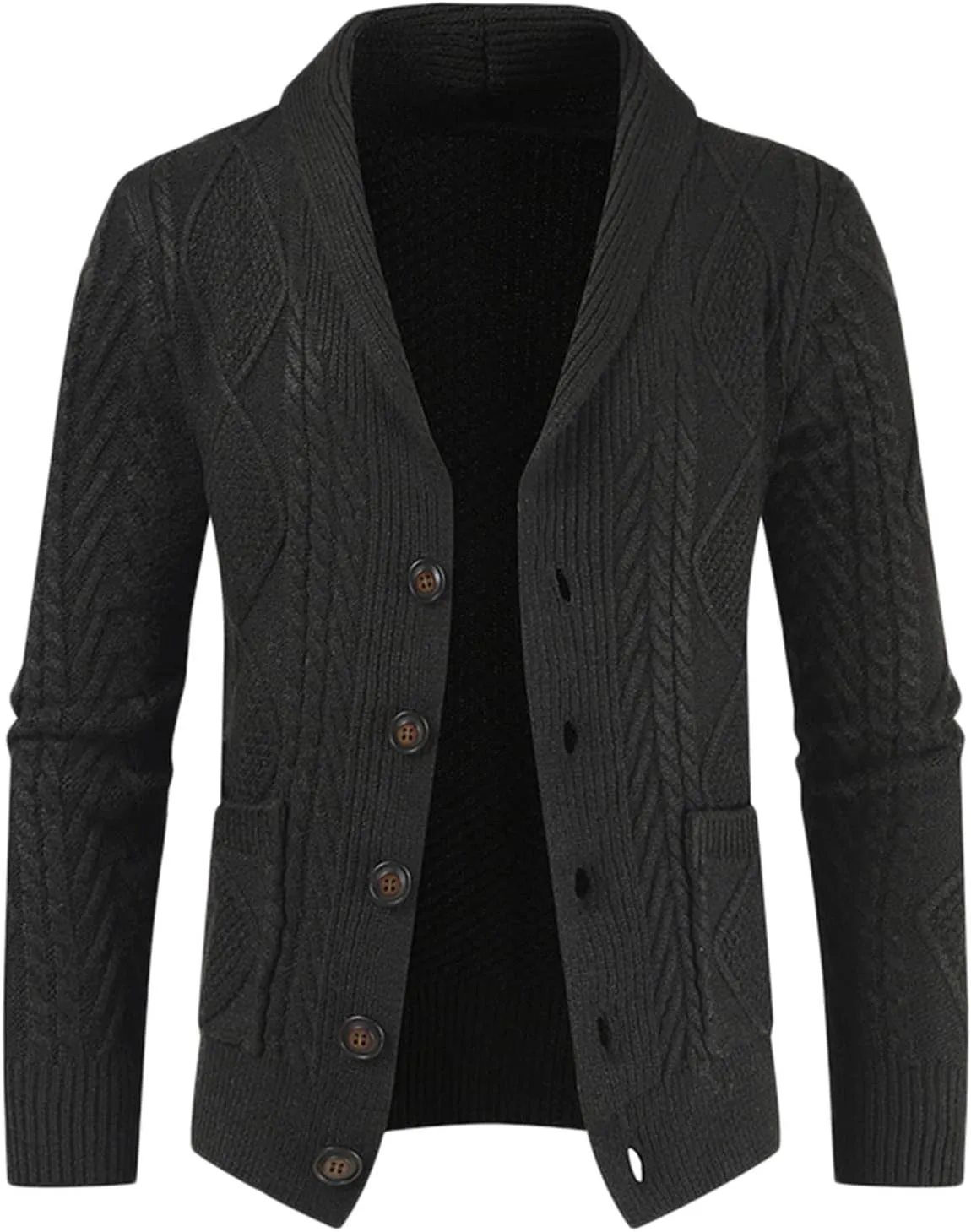 Men's Shawl Collar Cardigan Sweater Multi-Color Button Down V Neck Knitted Sweaters Warm Thicken Coats with Pockets