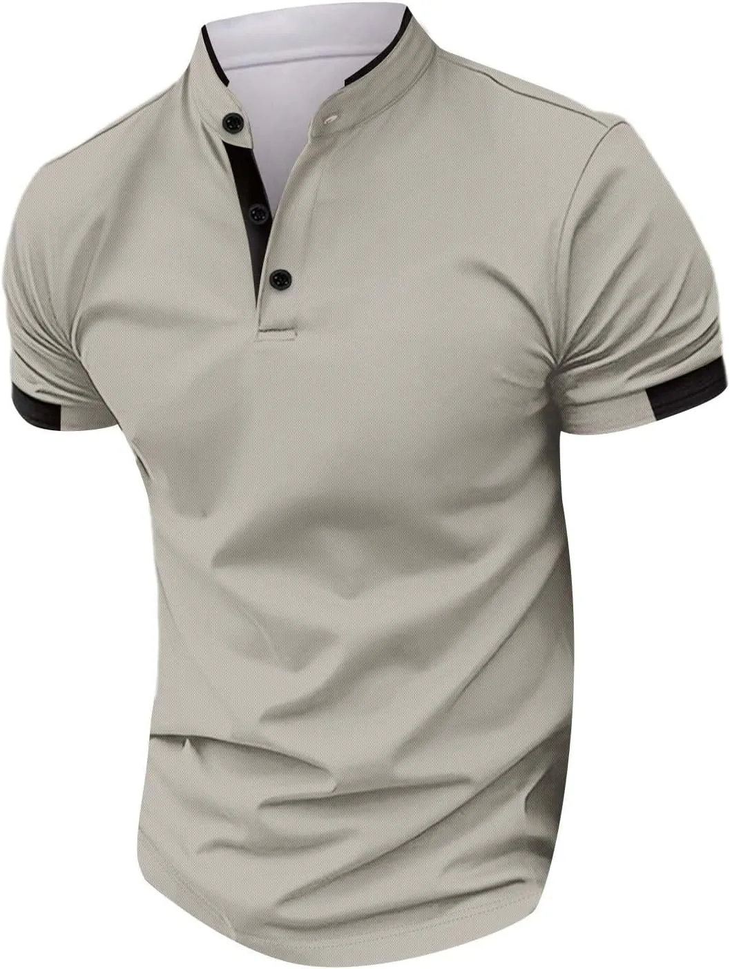 Mens Short Sleeve Polo Shirt Summer Casual Band Collar Tops Henley Shirts 2024 Fashion Classic Collarless Golf Shirts