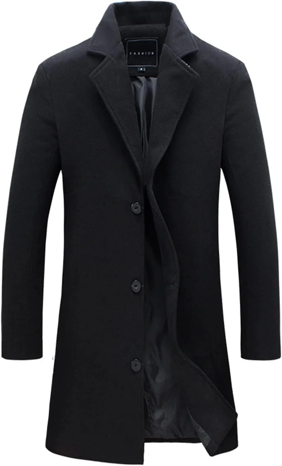 Mens Single Breasted Trench Coat Winter Pea Coat Notch Lapel Long Casual Overcoat Slim Fit Long Jacket Pea Coat