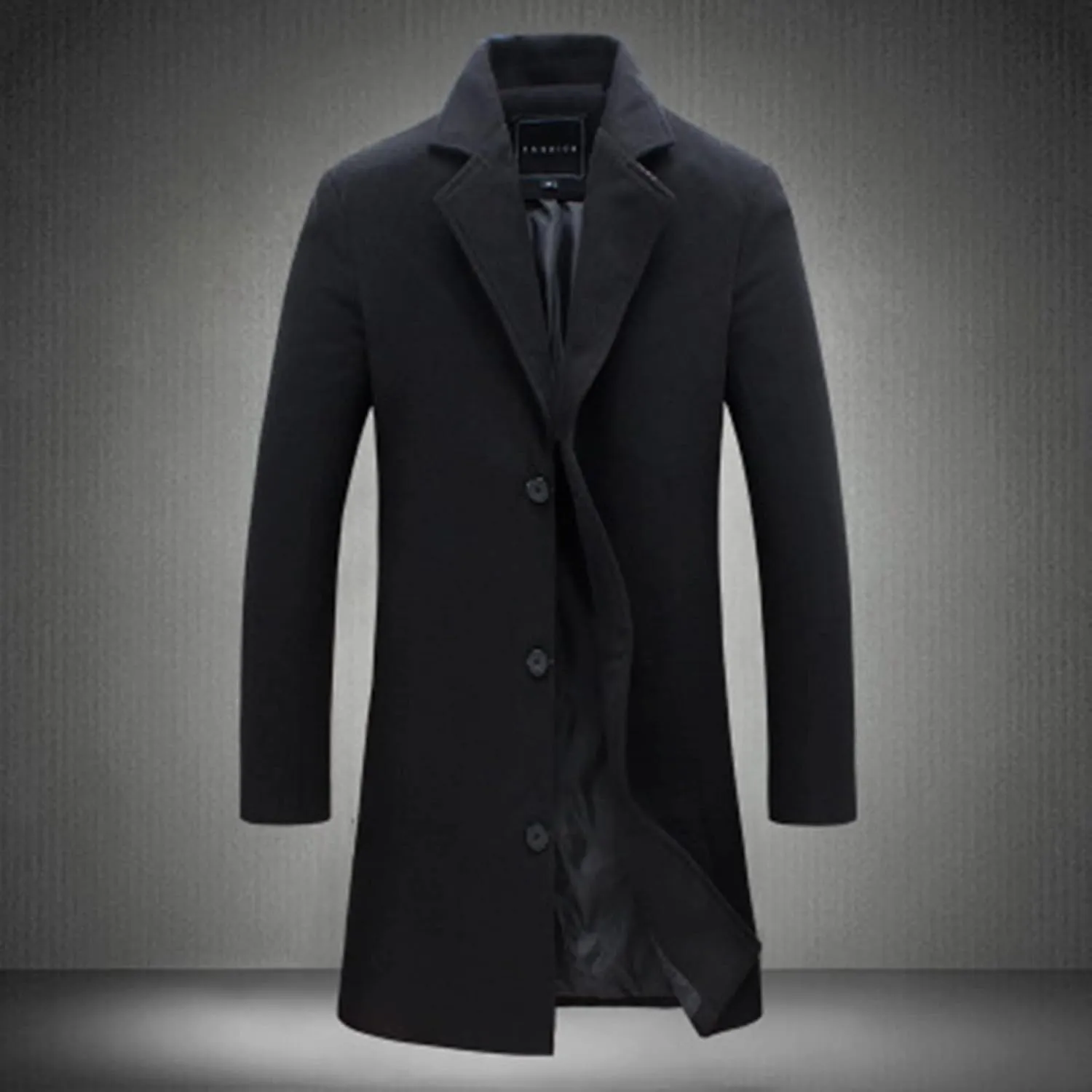 Mens Single Breasted Trench Coat Winter Pea Coat Notch Lapel Long Casual Overcoat Slim Fit Long Jacket Pea Coat