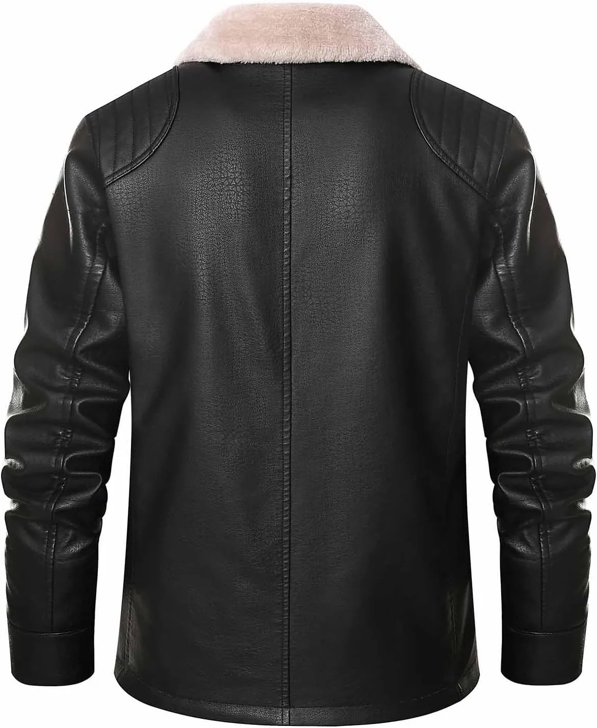 Mens Slim Fit Black Faux Leather Jacket Sherpa Fleece Lined Motorcycle Jacket Button Up Biker Bomber Jacket