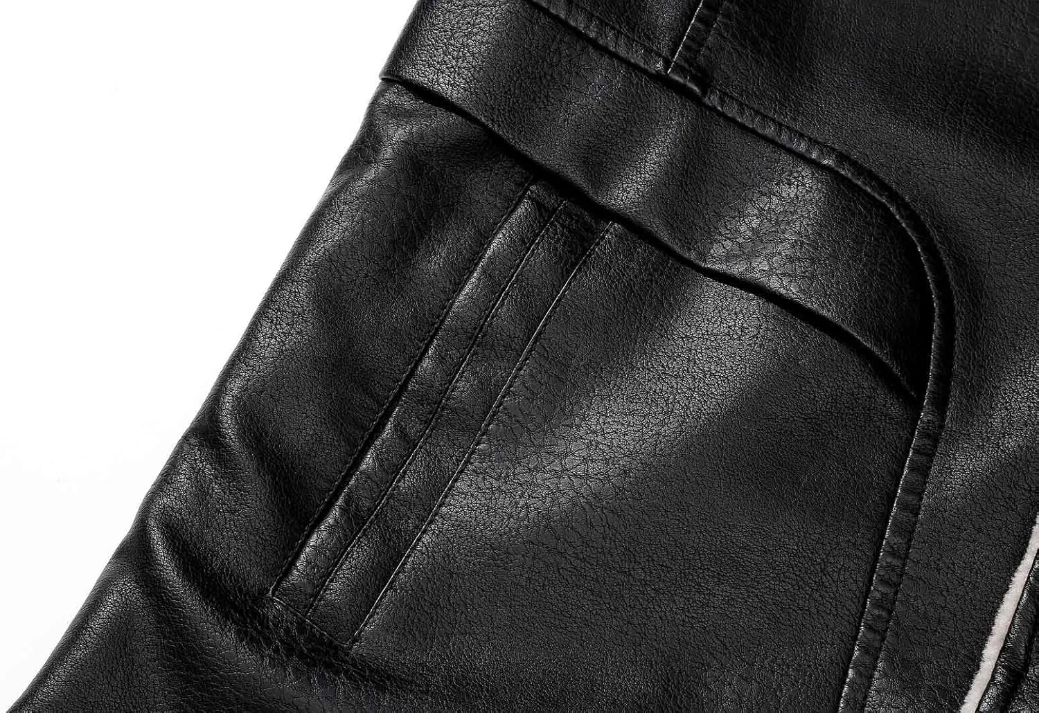 Mens Slim Fit Black Faux Leather Jacket Sherpa Fleece Lined Motorcycle Jacket Button Up Biker Bomber Jacket