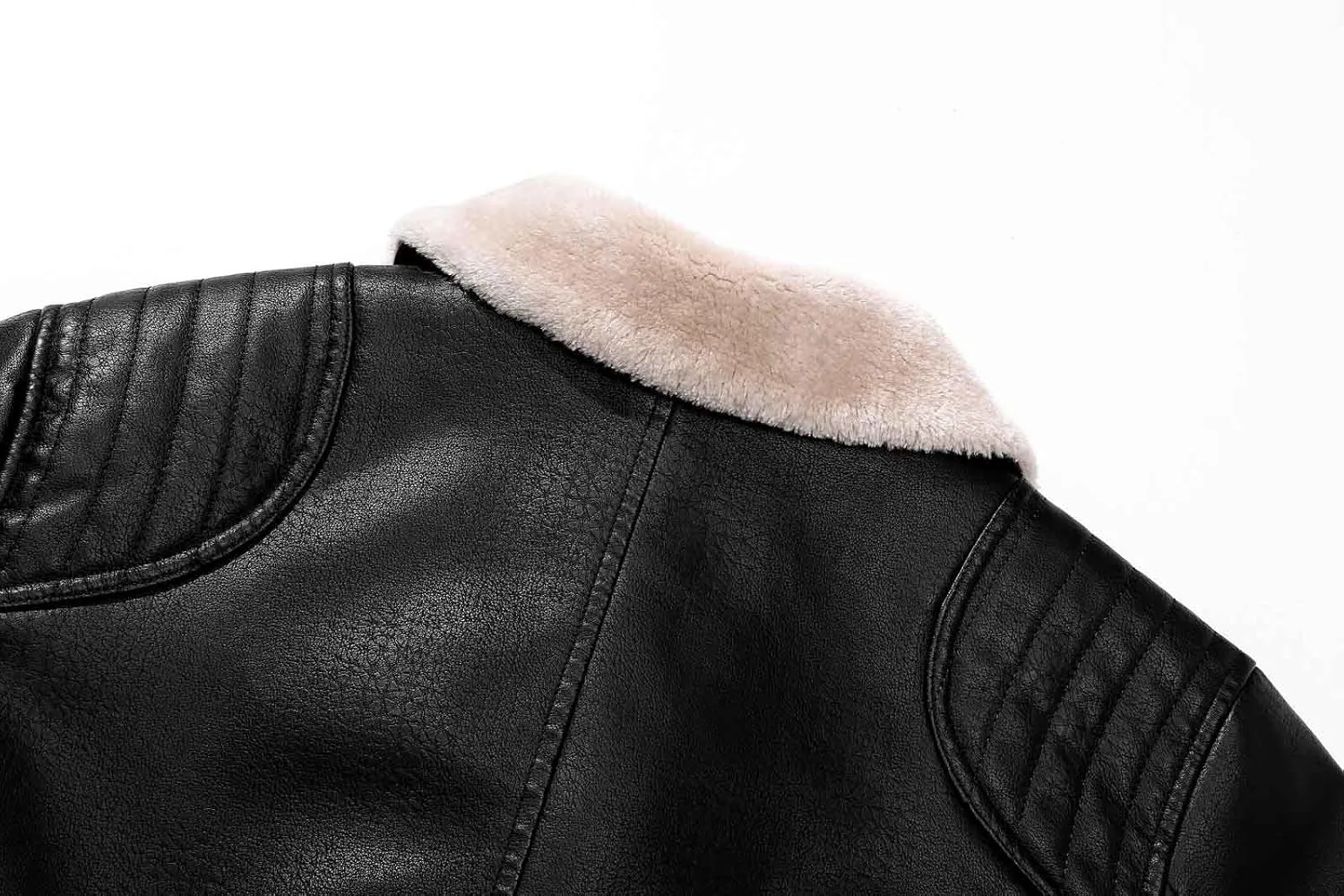 Mens Slim Fit Black Faux Leather Jacket Sherpa Fleece Lined Motorcycle Jacket Button Up Biker Bomber Jacket