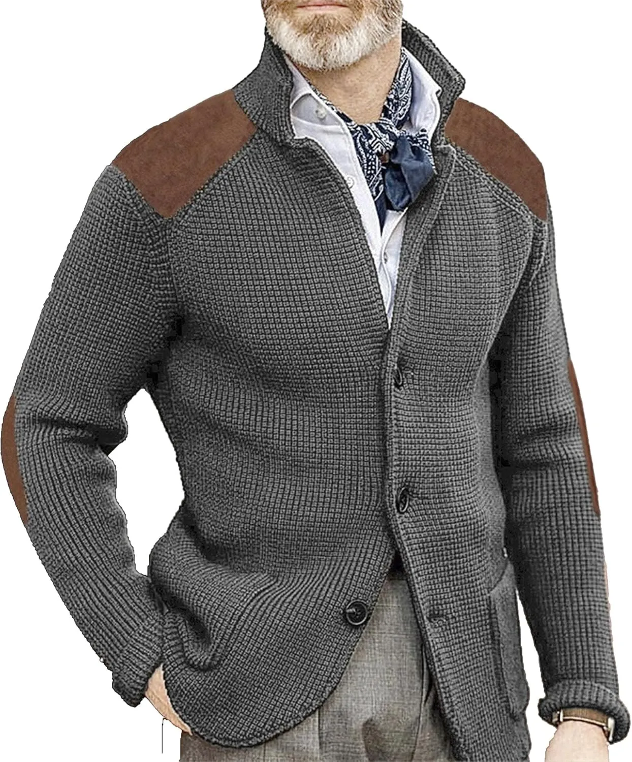 Mens Stand Collar Cardigan Sweaters Knit Textured Sweater Button Down Cardigans