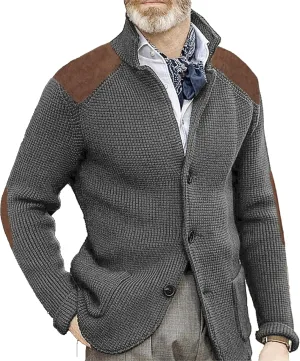 Mens Stand Collar Cardigan Sweaters Knit Textured Sweater Button Down Cardigans