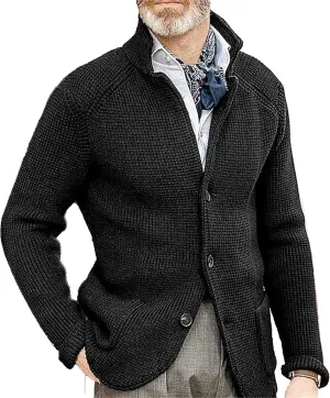 Mens Stand Collar Cardigan Sweaters Knit Textured Sweater Button Down Cardigans