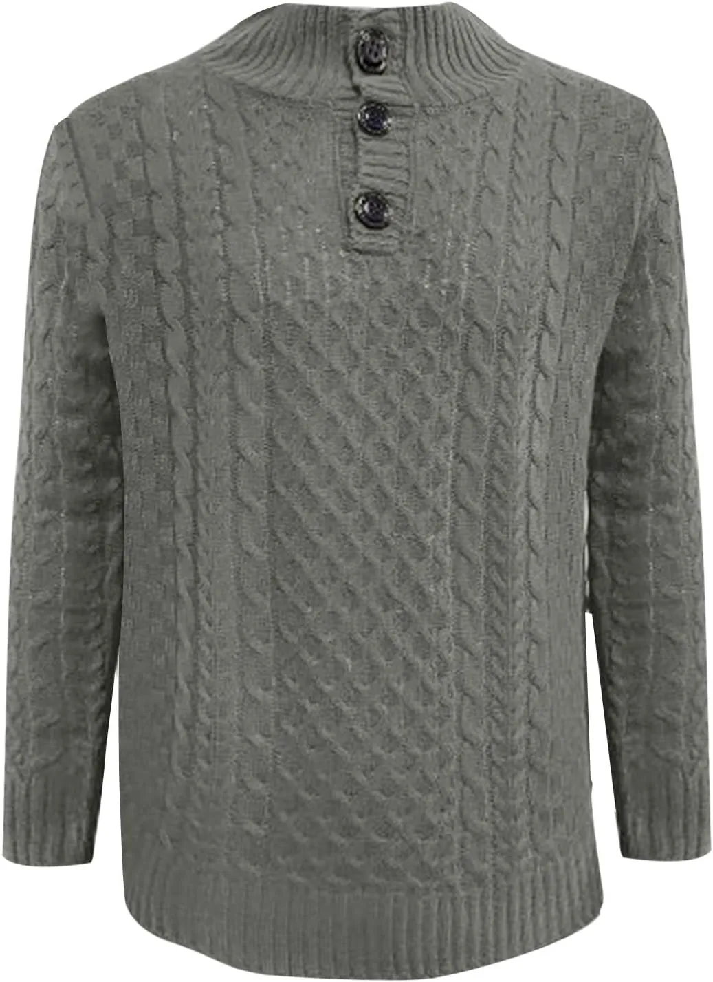 Mens Stand Collar Pullover Sweater Cable Knitted Chunky Fall Winter Fashion Buttons Twisted Thermal Cashmere Sweaters