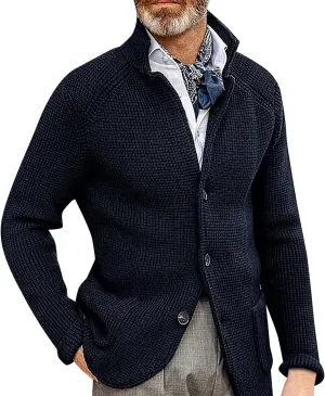 Mens Sweater Blazer Long Sleeve Fall Winter Fleece Jacket Casual Slim Fit Daily Button Down Knitted Cardigan Coat
