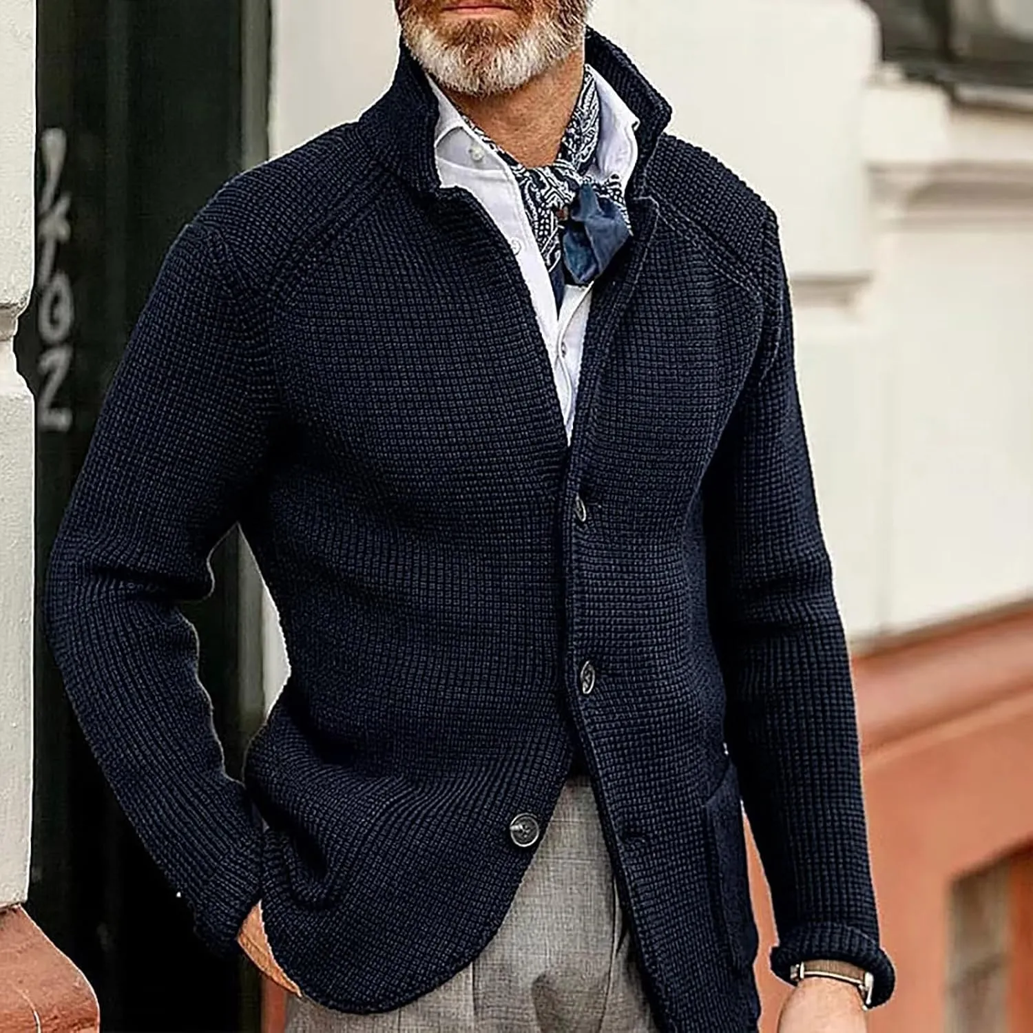 Mens Sweater Blazer Long Sleeve Fall Winter Fleece Jacket Casual Slim Fit Daily Button Down Knitted Cardigan Coat
