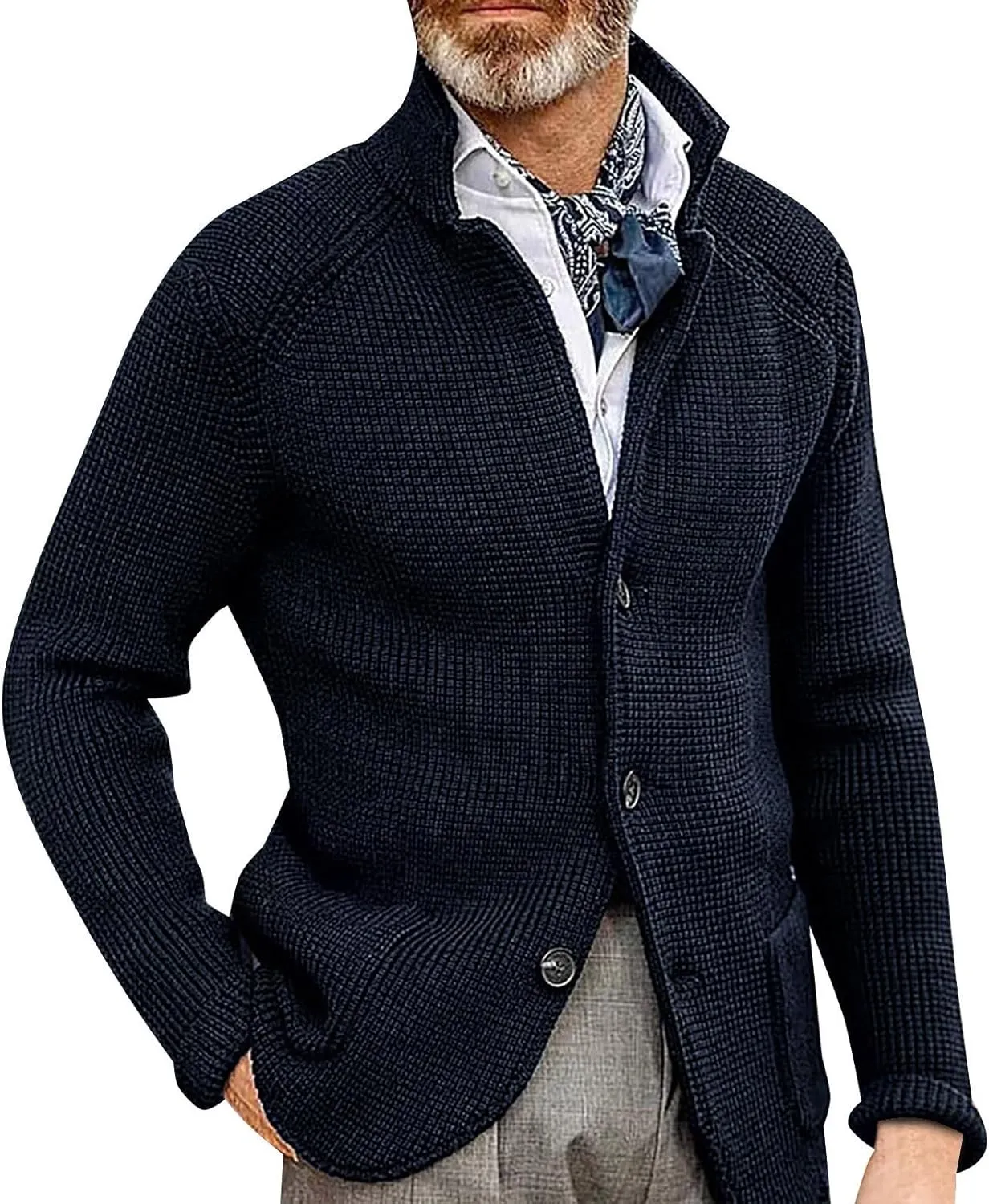 Mens Sweater Blazer Long Sleeve Fall Winter Fleece Jacket Casual Slim Fit Daily Button Down Knitted Cardigan Coat
