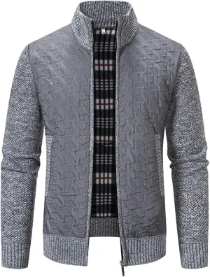 Mens Sweater Cardigan Full Zip Knitted Long Sleeve Stand Collar Sweaters Men Workout Solid Color Sweaters with Pocket