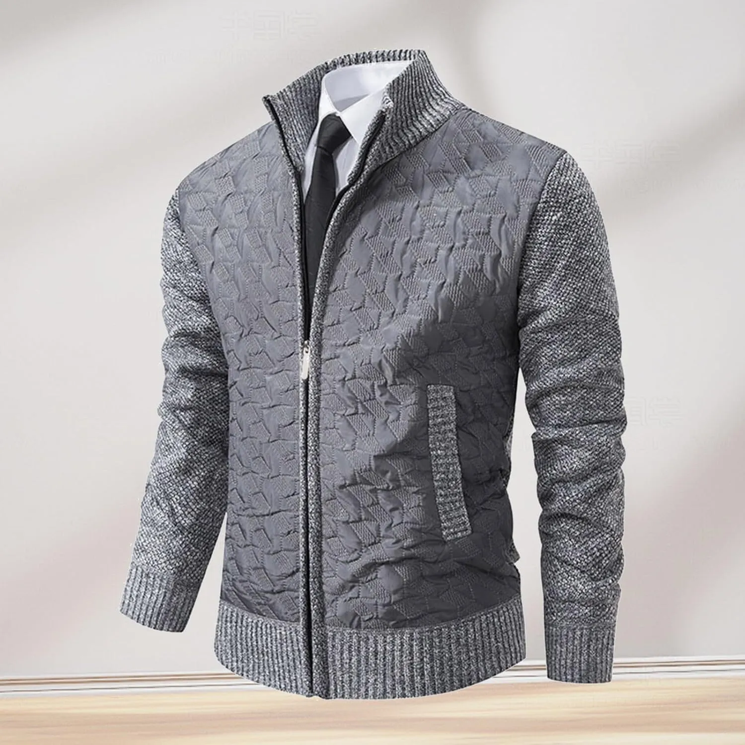 Mens Sweater Cardigan Full Zip Knitted Long Sleeve Stand Collar Sweaters Men Workout Solid Color Sweaters with Pocket