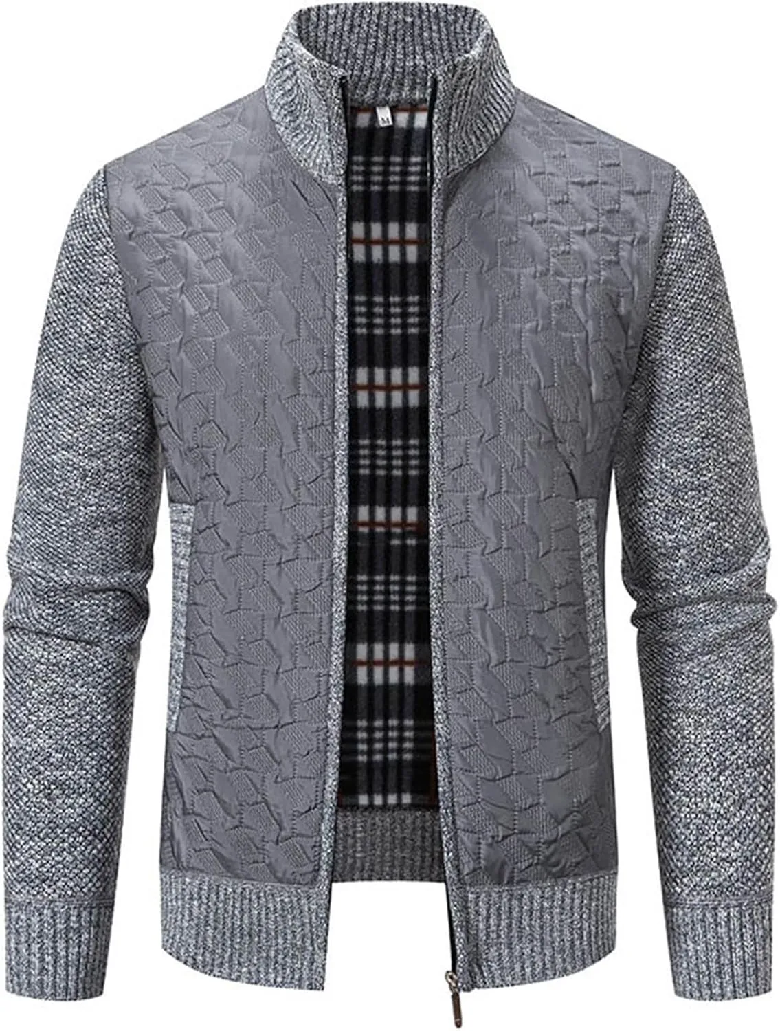 Mens Sweater Cardigan Full Zip Knitted Long Sleeve Stand Collar Sweaters Men Workout Solid Color Sweaters with Pocket