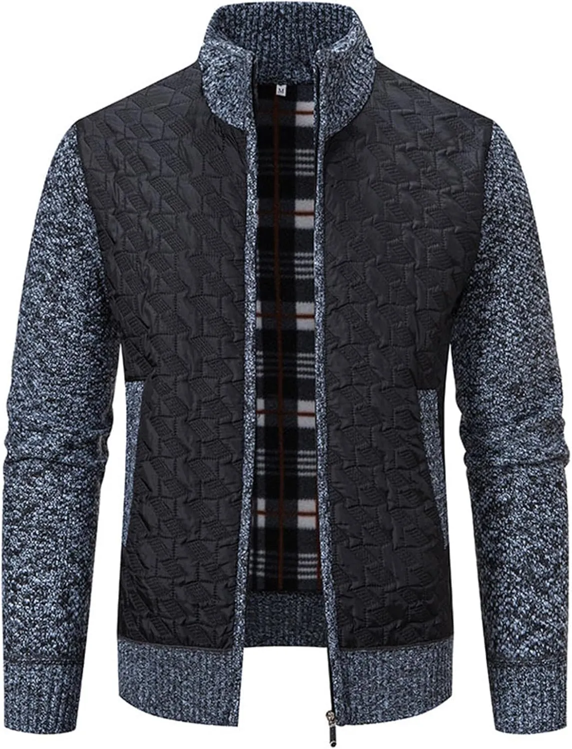 Mens Sweater Cardigan Full Zip Knitted Long Sleeve Stand Collar Sweaters Men Workout Solid Color Sweaters with Pocket