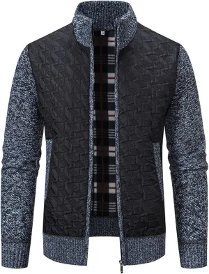 Mens Sweater Cardigan Full Zip Knitted Long Sleeve Stand Collar Sweaters Men Workout Solid Color Sweaters with Pocket