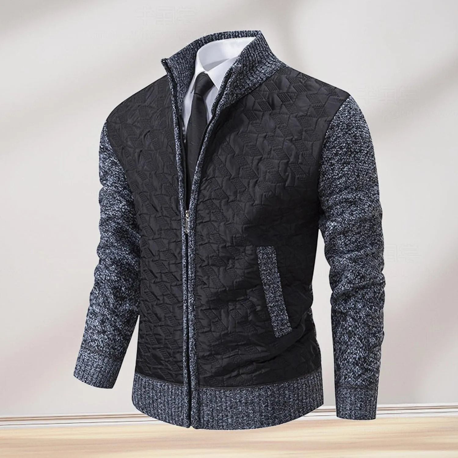 Mens Sweater Cardigan Full Zip Knitted Long Sleeve Stand Collar Sweaters Men Workout Solid Color Sweaters with Pocket