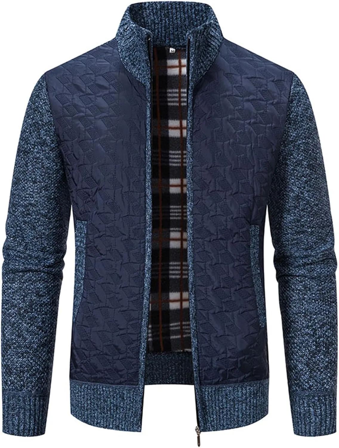 Mens Sweater Cardigan Full Zip Knitted Long Sleeve Stand Collar Sweaters Men Workout Solid Color Sweaters with Pocket