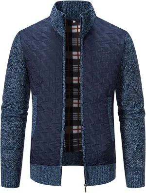 Mens Sweater Cardigan Full Zip Knitted Long Sleeve Stand Collar Sweaters Men Workout Solid Color Sweaters with Pocket