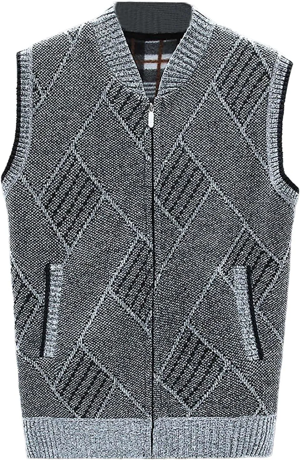 Mens Sweater Vests Zip Up Knitted Trendy Cardigan Sweater V Neck Sleeveless Outwear Comfort Soft Solid Color Jacket