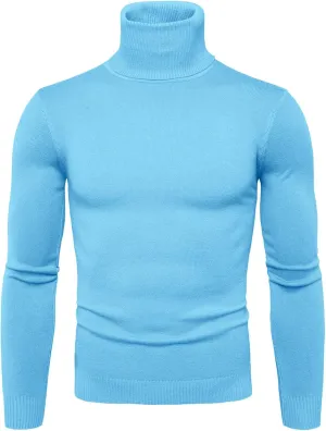 Mens Sweaters Casual Solid Soft Turtleneck Sweater Flexibility Solid Color Close Fitting Top Slim Sweater Black