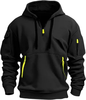 Mens Tactical Hoodie Plus Size Vintage Quarter Zip Pullover Comfy Oversized Military Tactical Shirt with Pockets