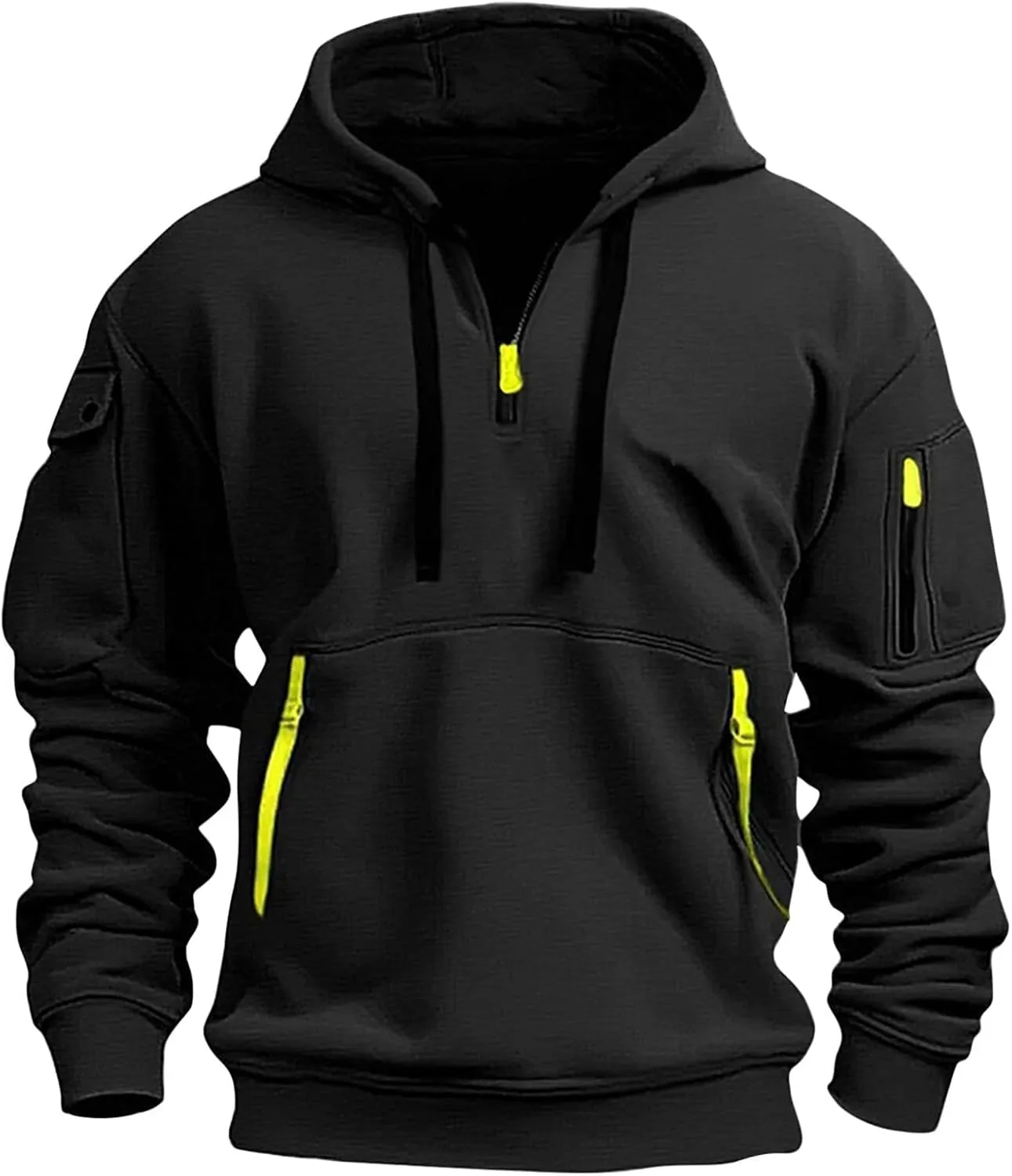 Mens Tactical Hoodie Plus Size Vintage Quarter Zip Pullover Comfy Oversized Military Tactical Shirt with Pockets