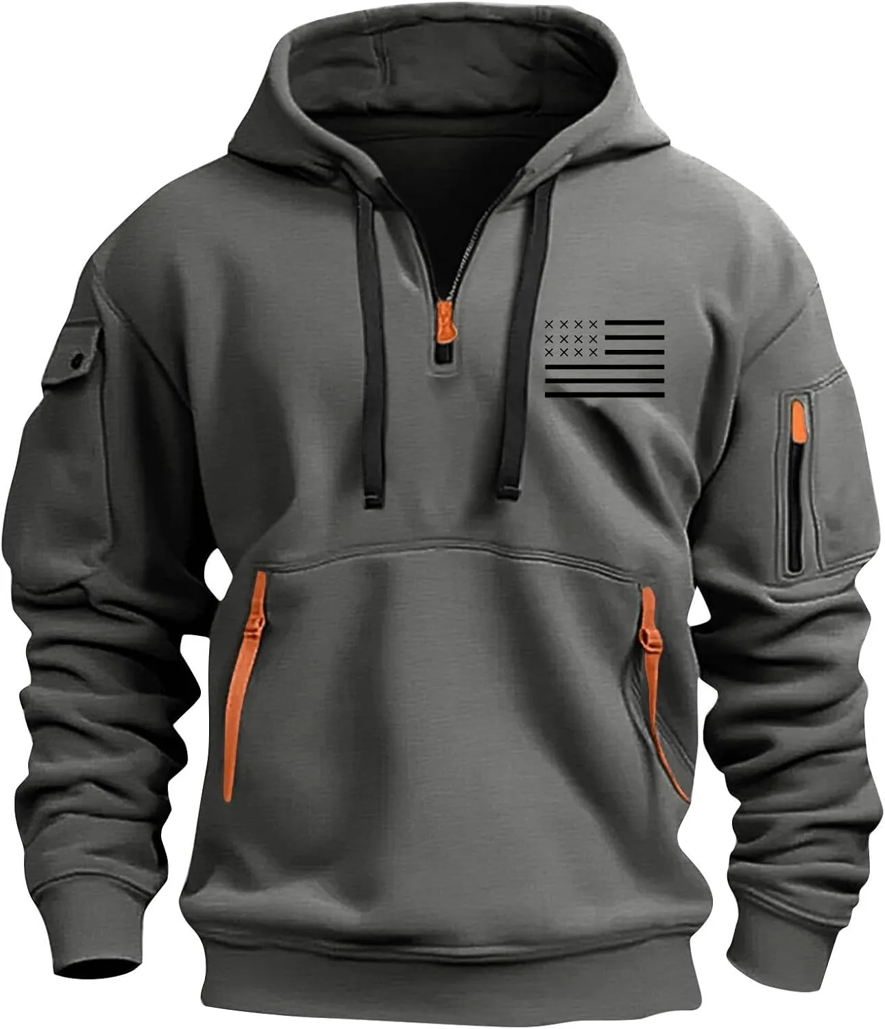 Men's Tactical Hoodies Oversized 1/4 Zip Pullover Sweatshirts with Zipper Arm Pocket Big and Tall Outfits 5XL