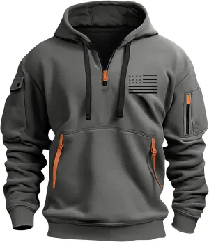 Men's Tactical Hoodies Oversized 1/4 Zip Pullover Sweatshirts with Zipper Arm Pocket Big and Tall Outfits 5XL