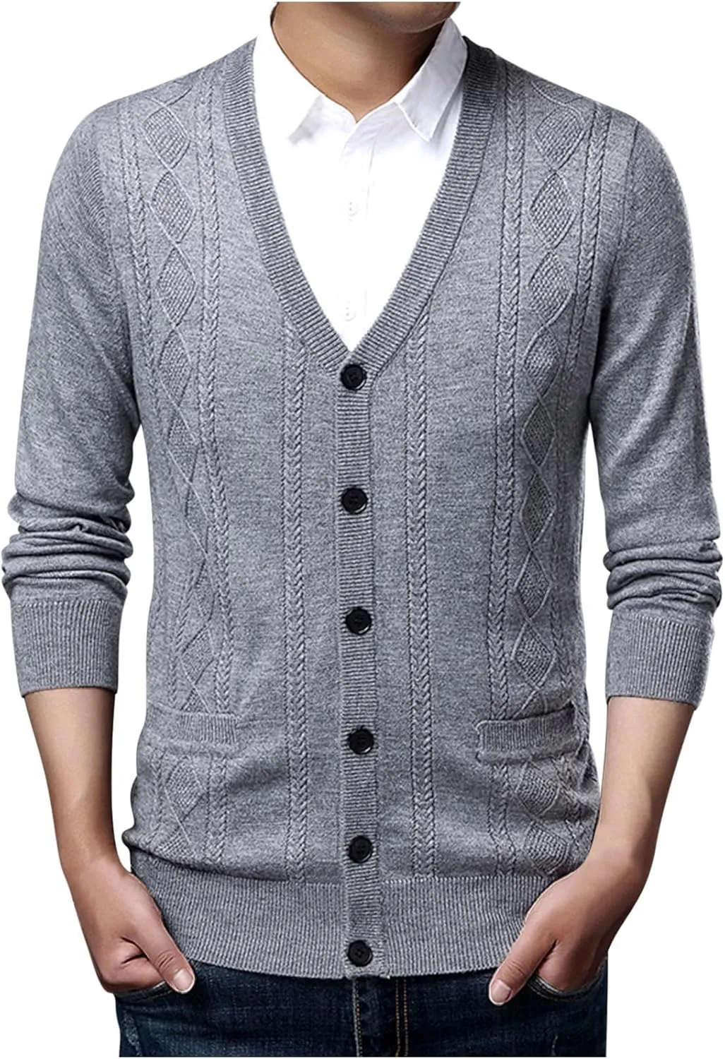 Mens V Neck Cardigan Sweater Lightweight Knit Cardigan Casual Open Front Sweater Button Down Cardigan Sweater