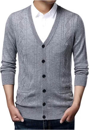 Mens V Neck Cardigan Sweater Lightweight Knit Cardigan Casual Open Front Sweater Button Down Cardigan Sweater