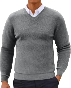 Men's V Neck Pullover Sweater Long Sleeve Casual Slim Fit Cotton Dress Sweaters Lightweight Knitted Warm Sweaters