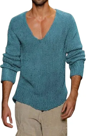 Men's V Neck Sweater Lightweight Slim Fit Pullover Solid Color Knitted Knitwear Casual Loose Tops Fall Winter Outwear