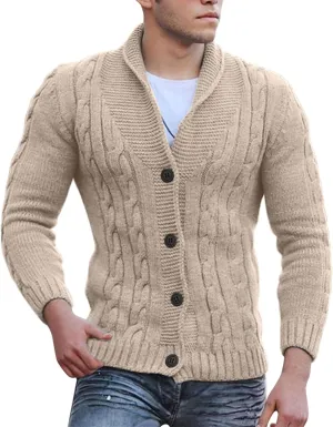 Men's V Neck Sweater Long Sleeve Shawl Collar Pullover Knitted Button Down Tops Solid Color Knitwear Oversize Sweater