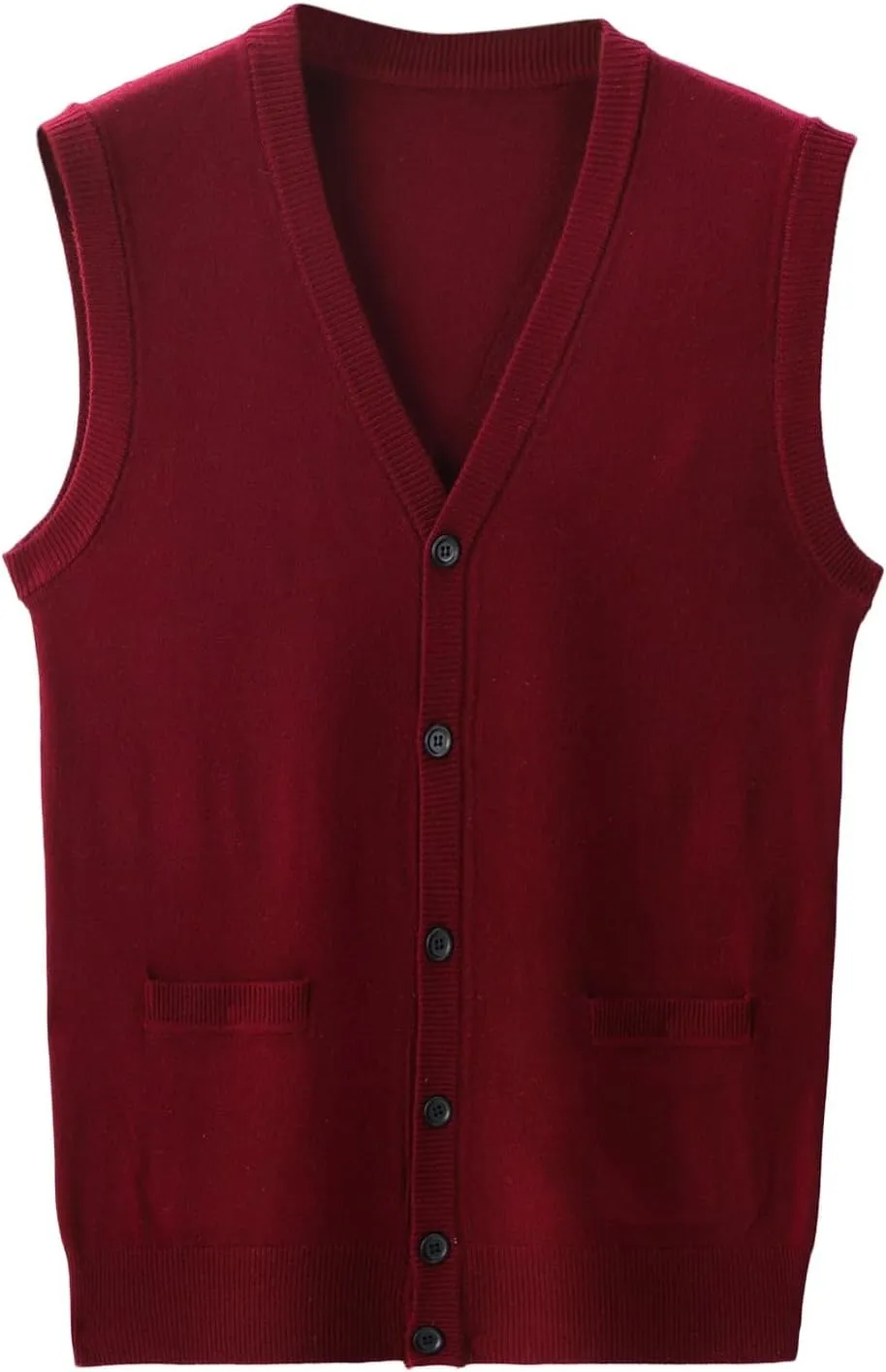 Men's V Neck Sweater Vest Notch Collar Button Down Shirts Solid Color Sleeveless Tops Knitted with Pockets Knitwear