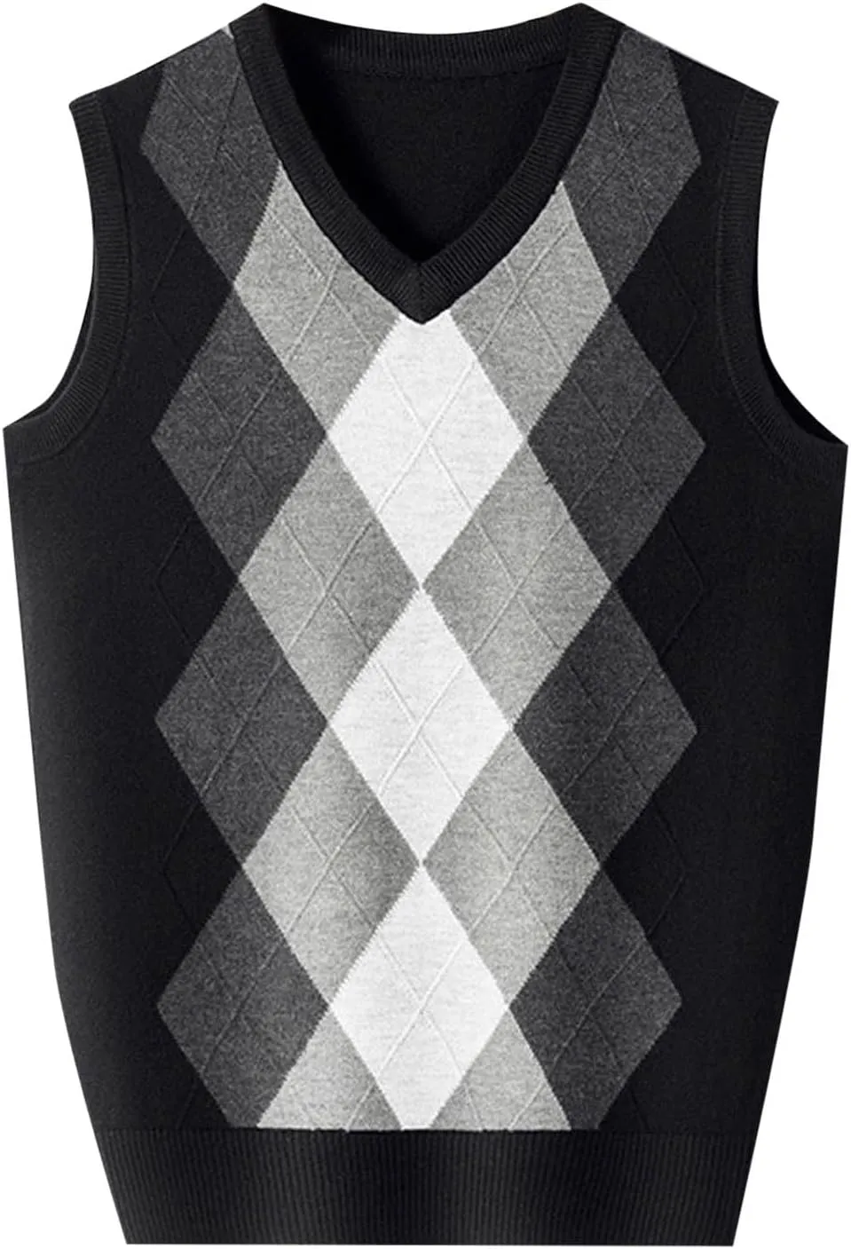 Men's V Neck Sweater Vest Sleeveless Knitted Pullover Color Block Plaid Knitwear Casual Loose Fall Fashion Sweater
