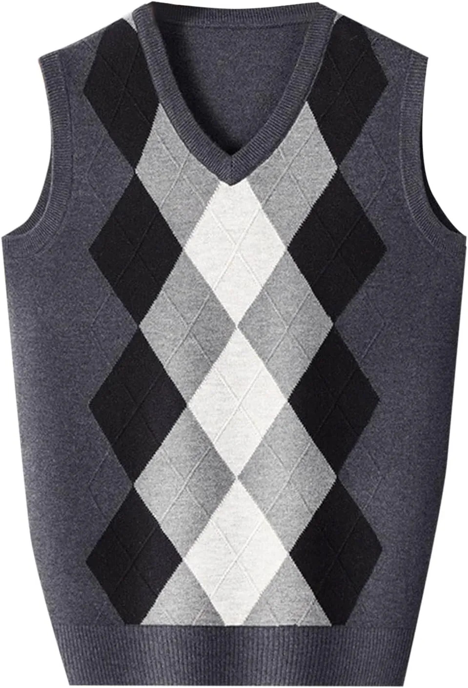 Men's V Neck Sweater Vest Sleeveless Knitted Pullover Color Block Plaid Knitwear Casual Loose Fall Fashion Sweater