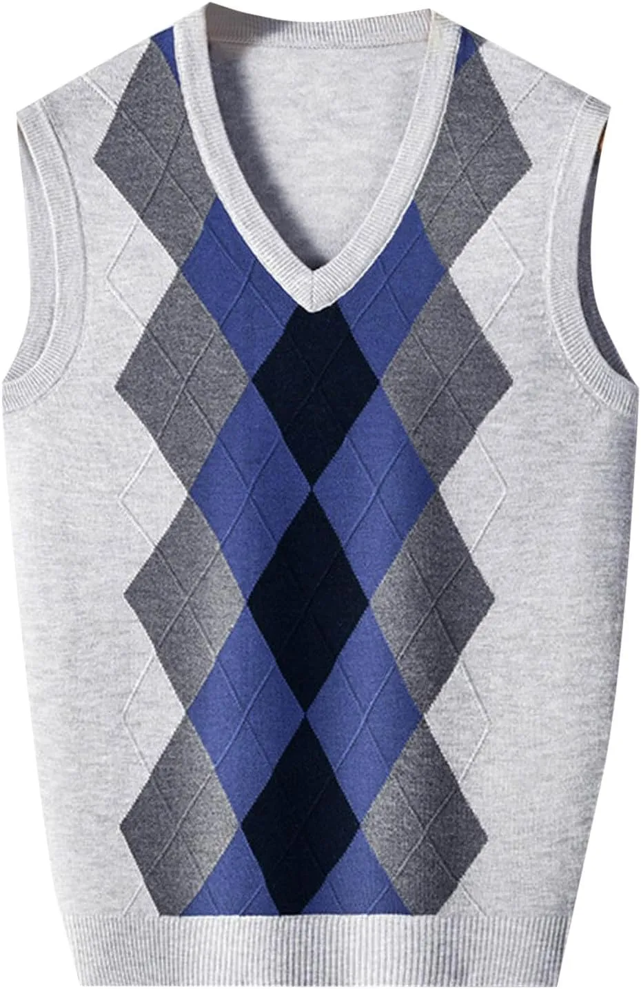 Men's V Neck Sweater Vest Sleeveless Knitted Pullover Color Block Plaid Knitwear Casual Loose Fall Fashion Sweater