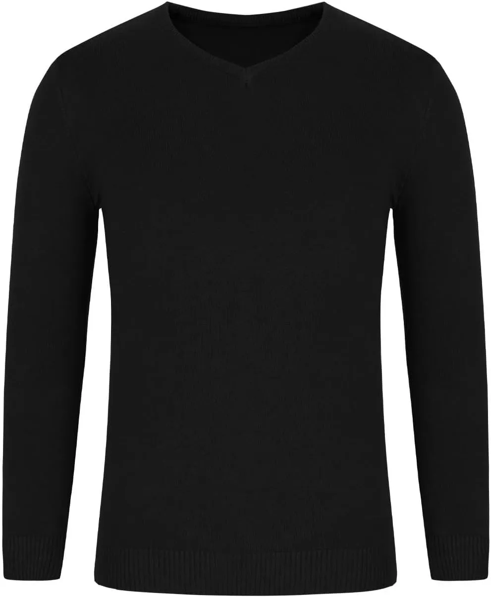 Mens V-neck Sweatshirts Casual Loose Solid Long Sleeve Base Pullover Top Classic Big and Tall Work Knit Sweater Shirt